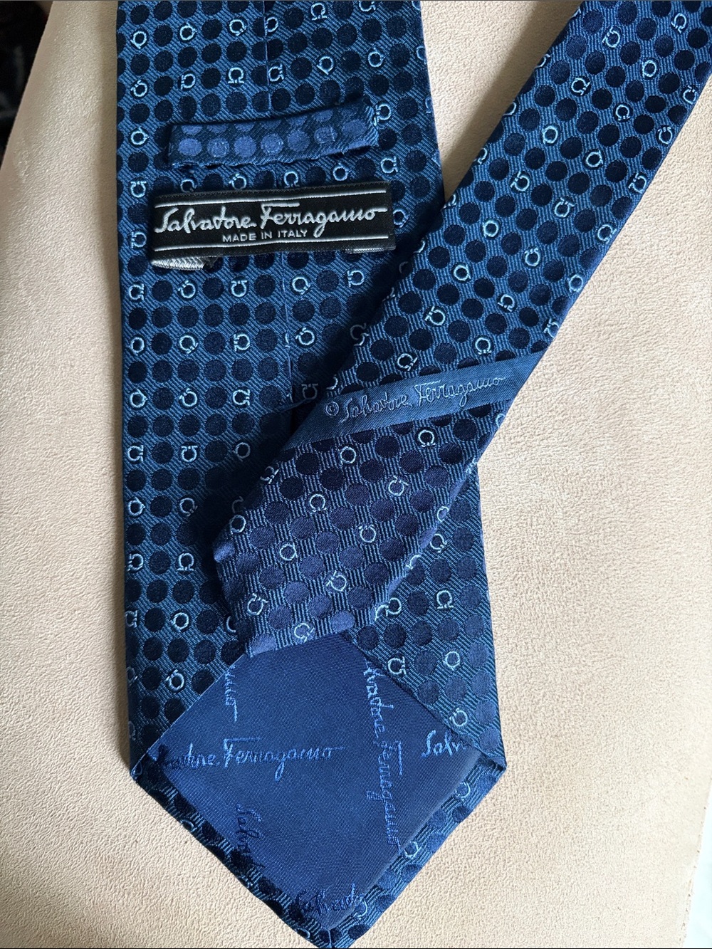 Salvatore Ferragamo Navy Blue Textured Dot Silk Tie